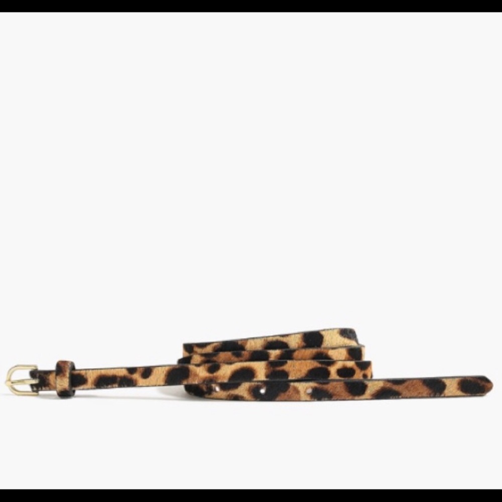 J. Crew Calf Hair Leather Skinny Leopard Belt XS/S